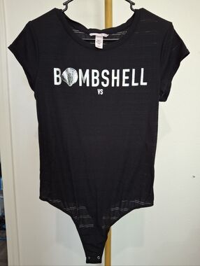 Victoria's Secret Women Onepiece Black 'Bombshell' Graphic Bodysuit Size L